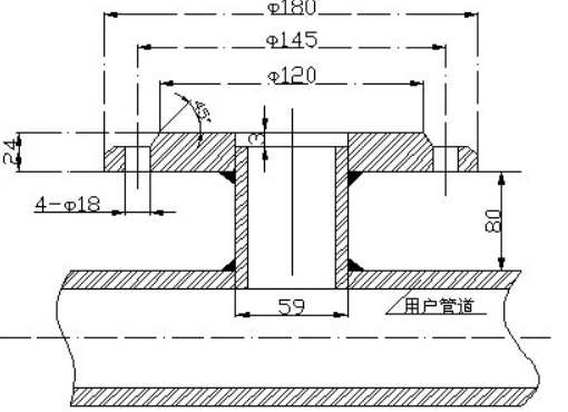 安裝底座與被測(cè)管道的焊接圖